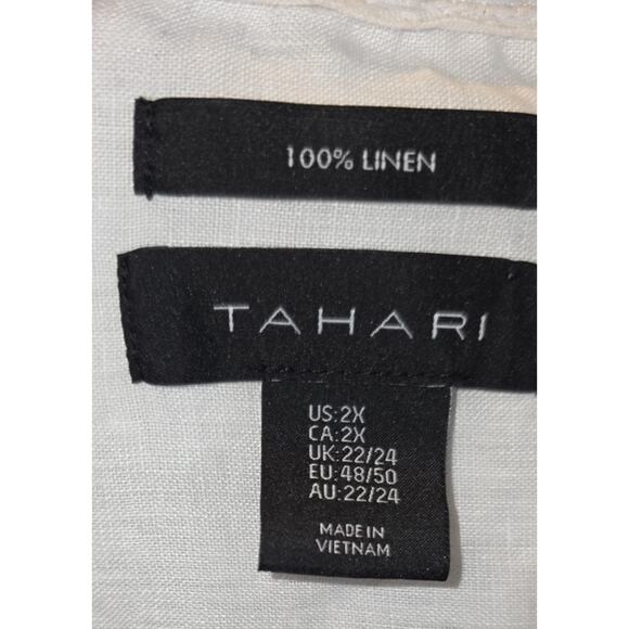 TAHARI Linen Lagenlook Long-Tunic Button-Up Shirt Roll Sleeve White Womens 2XL - Picture 7 of 7